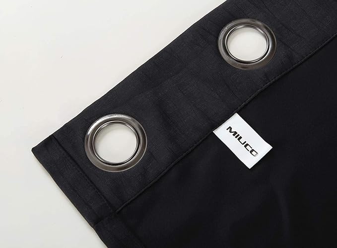 MIUCO Room Darkening Texture Look Blackout Curtain Panels for Office Set of 2 52x95 Inch Long Black