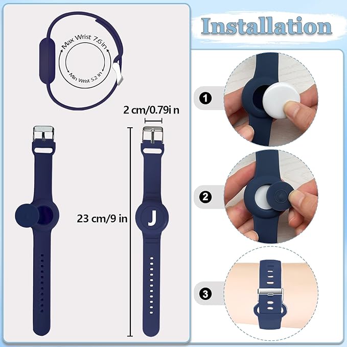 Waterproof Bracelet for AirTag Kids, Personalized Initial Letter Hidden Holder Compatible with Air Tag, Silicone Case for Airtag Adjustable Anti-Lost GPS Tracker for Toddler Child Elder, J