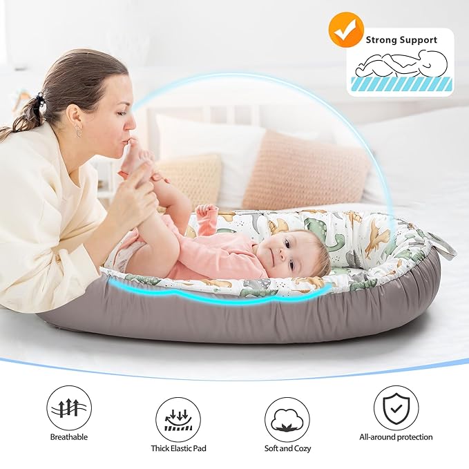 Baby Lounger - Breathable & Soft Baby Nest, Portable and Lightweight Tummy Time Lounger for Home and Travel, Ideal Newborn Babies Essentials Baby Shower Gifts