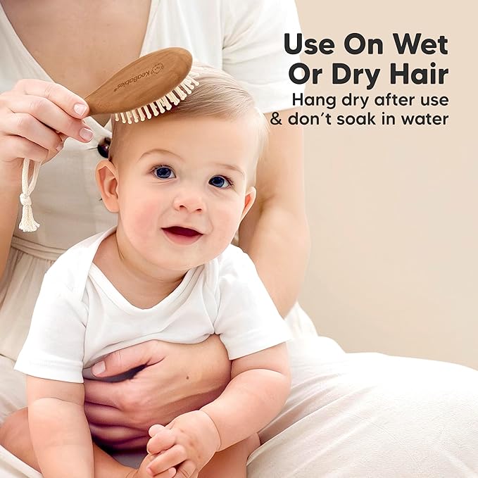 Baby Hair Brush and Comb Set for Newborn - Wooden Baby Hair Brush Set with Soft Goat Bristle, Baby Brush Set for Newborns,Baby Brush and Comb Set Girl, Boy,Toddler Cradle Cap Brush (Oval, Dark Walnut)