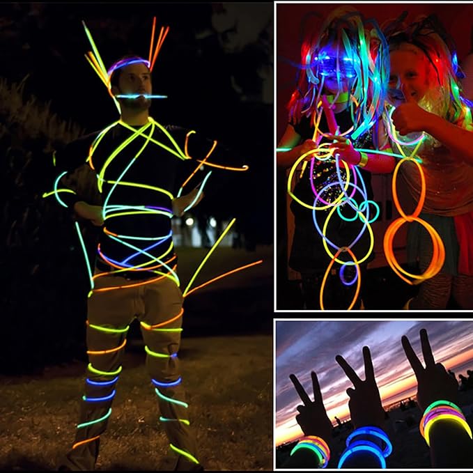 500 Pcs Glow Sticks Bulk Party Pack, 8'' Glow in the Dark Party Supplies, Glow in the Dark Light Up Sticks with Connectors, Party Favors for Birthday, Concert, Raves, Halloween, Christmas