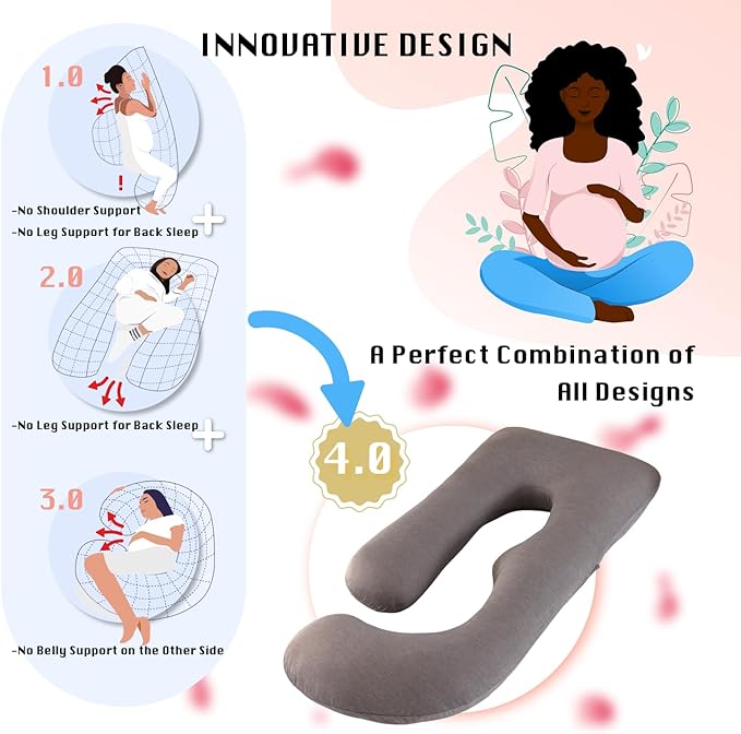 Pregnancy Pillow, Full Body Maternity Pillow 57 inch, with Removable Washable Cover - Sleep Support for Legs, Back, Neck, Shoulder, HIPS, Belly for Pregnent Women (Cooling Cover)