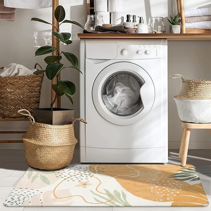 Lahome Washable Rugs for Bathroom - 2x4 Lightweight Non-Slip Laundry Room Rug Kitchen Sink Floor Mat Soft Throw Small Runner Rug, Boho Botanical Print Indoor Rug Runner for Hallway Entrance Bedroom