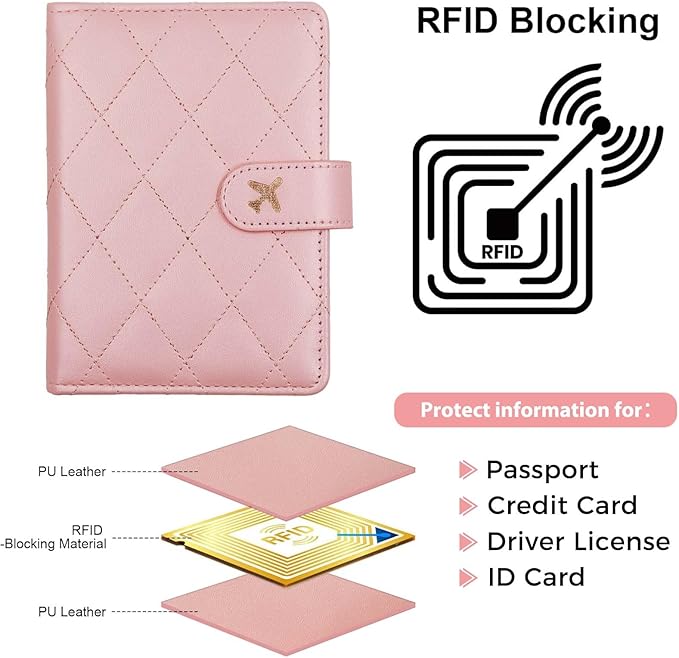 Melsbrinna Rfid Passport Holder for Travel women/Men, Cute Passport Wallet Rfid Blocking Card Slots, Rfid Passport Cover/CaseTravel Wallet, Passport Book Holder (1, LG PINK)