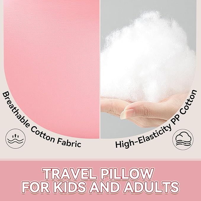 Travel Pillow,Car Pillow Kids Car Seat Pillow U Shaped Pillow for Travel Skin-Friendly Material The Sleeping Aid for Adults and Kids on Road Trips (Pink)