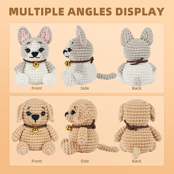 MOREJMTT Crochet Kit for Beginners, Learn to Crochet, Include Easy Knitting Soft Yarn, Step-by-Step Video Tutorial, Hook, Holiday Birthday Gift for Adults and Kids(2pack Dog)