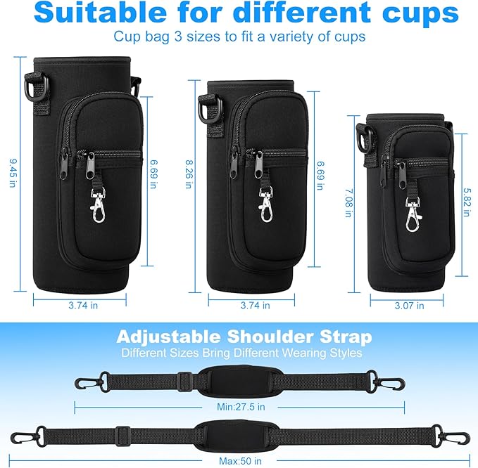 Water Bottle Holder with Strap for Hydroflask 32oz 40oz, Carrier Sling Bag with Phone Pocket Sleeve for Men Women Hiking Camping Travelling（black24/32oz）