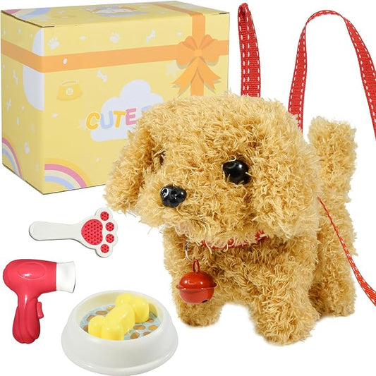 Plush Toys Walking Dog Toys That Can Walk, Bark and Wag Tail,Interactive Electronic Pet Toys Puppy with Leash,Easter Christmas Birthday Gift for Toddlers Kids