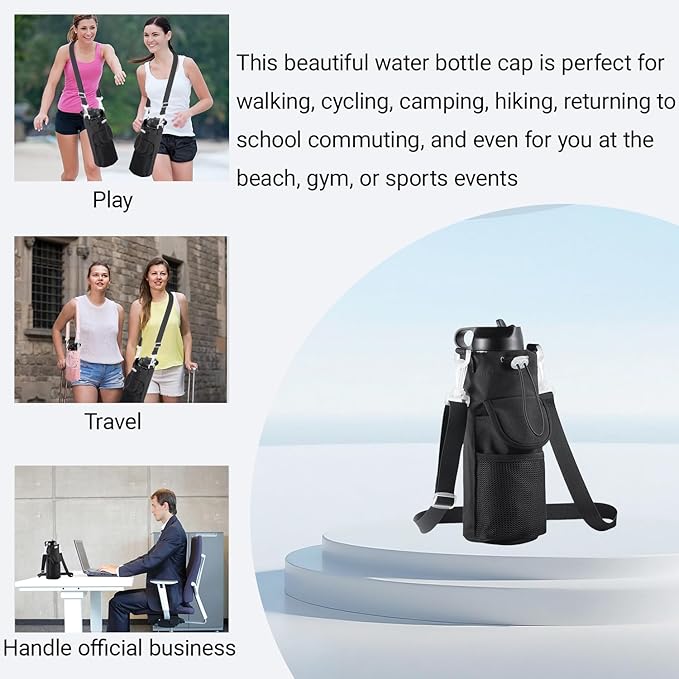RRegeny【NEW STYLE Water Bottle Holder Crossbody Bag with Shoulder Strap, Leakproof Water Bottle Carrier for Hydro Flask16-40oz, Hands-Free Fitness Bag with Zipper Pockets for Hiking Travel Gym