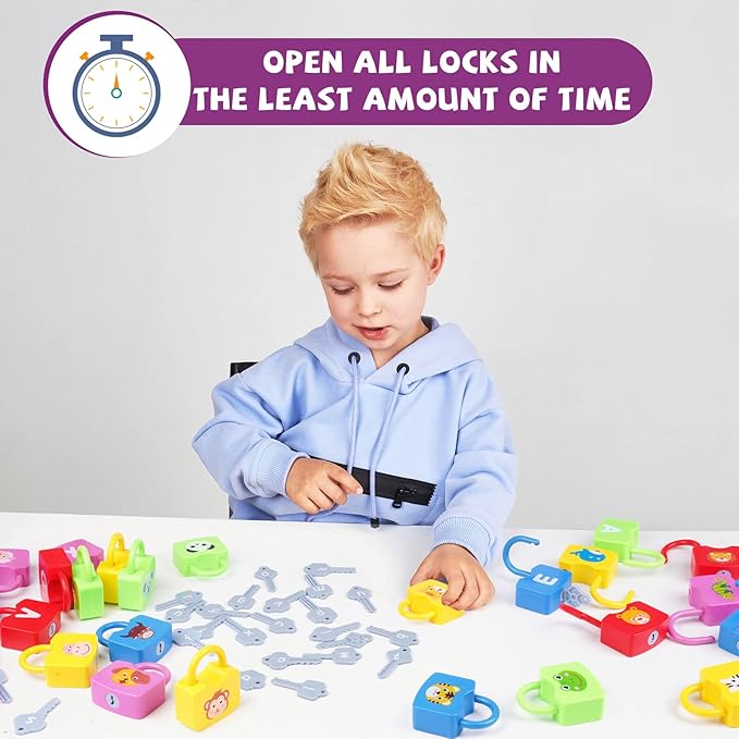 AXEARTE Montessori Educational Toys - Alphabet Learning Locks and Keys for Toddlers - 26 Locks & Keys Set - Baby Sensory Fine Motor Skills Toys - ABC Locks and Keys