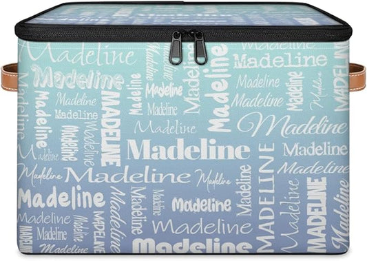 Custom Storage Basket with Name, Personalized Storage Bins with Zipper Lid, Foldable Fabric Storage Box Large capacity with Handle Green Blue Gradient