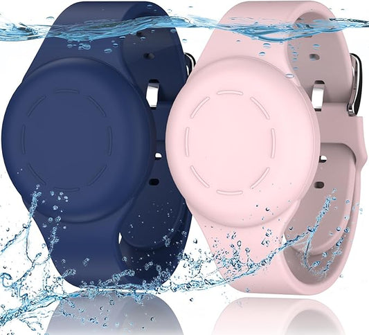 R-fun Waterproof for Air Tag Bracelets [2 Pack] Compatible with Apple Air Tag Finders with Soft Silicone,Anti Lost GPS Item Finders Case Cover,Night Blue/Pink