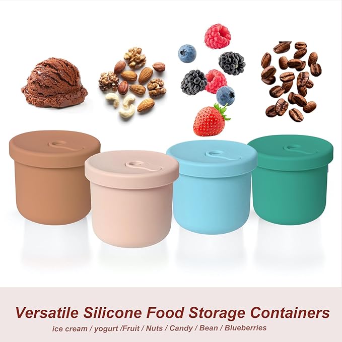 8.5oz Silicone Snack Containers for Kids, Reusable Small Containers with Airtight Lids, Silicone Baby Food Storage Jars, Freezer, Microwave and Dishwasher Safe, Perfect for Infant & Toddler - 4 Pack