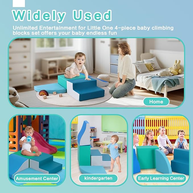 4-Pieces Climbing Toys for Toddlers: PU Leather - Soft Play Climbing for Toddlers - Foam Climbing Blocks for Crawling and Sliding Indoor Playground for Kids