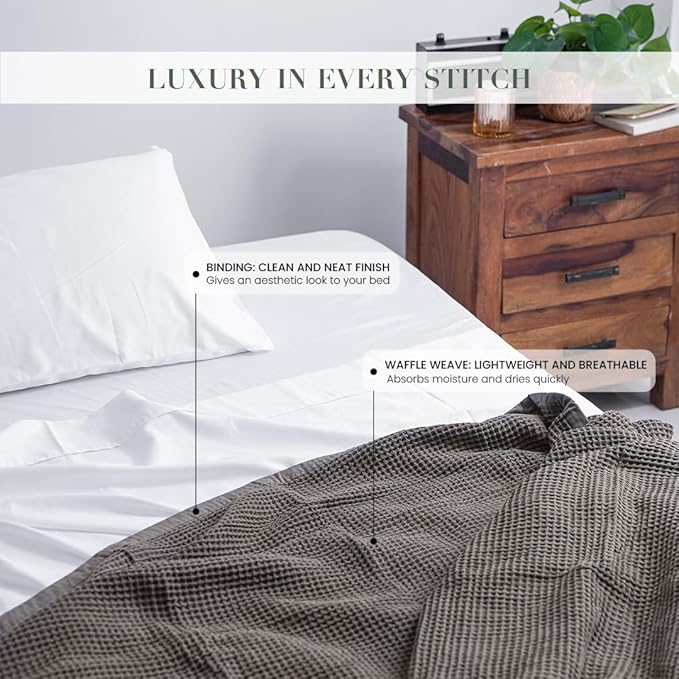 Salt Earth GOTS Certified 100% Organic Cotton Throw Blanket, 55" X 60" Waffle Blankets & Throws for Bed, Throw Blanket for Couch, Modern & Cozy Blanket, All Season,Comfy & Soft Blanket(Charcoal Grey)