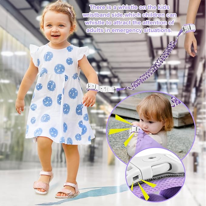 Accmor Toddler Leash with Reflective Baby Anti Lost Wrist Link, 2 in 1 Kids Walking Harnesses Belt Leashes with Key Lock for Girls Age 1-4, Keep Child Close Rope Tether for Outdoor Travel Purple