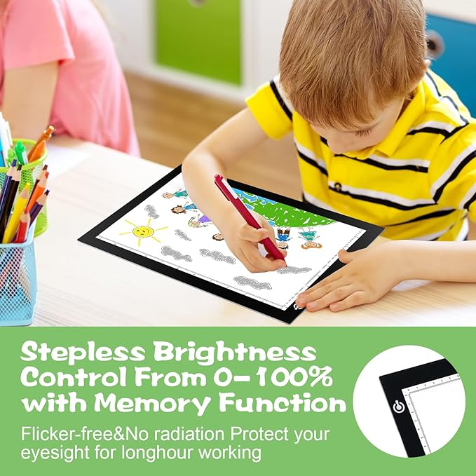 KIVOTAC 9x12 Inch LED Light Pad, Ultra-Thin USB Powered Bright Light up Box Adjustable Light Table for Drawing, Weeding Vinyl, Diamond Art, Sketching, Tracing and Animation