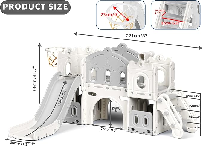 XJD 7 in 1 Toddler Slide Set, Kids Slide for Toddlers Age 1+, Toddler Climber Slide PlaySet with Basketball Hoop and Ball,Outdoor Indoor Playground for Toddlers 1-3