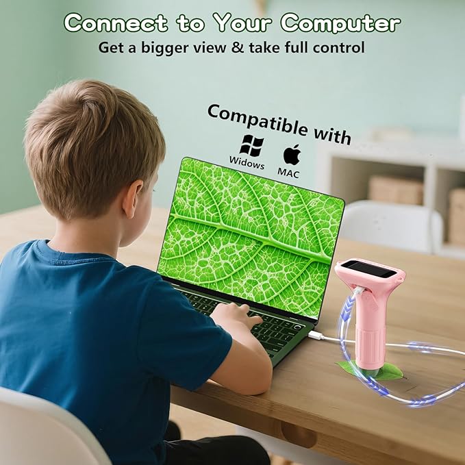 Microscope for Kids with 12 Slides, 100X-1000X 1080P Digital Handheld Kids Microscope, Mini Portable Pocket Miniscope Science Toys Gifts for 3+ 4 5 6 7 8 9 10 11 12 Year Old Boys Girls, Pink