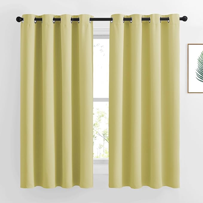 NICETOWN Room Darkening Curtains for Living Room - Functional Room Darkening Drapes/Panels for Bedroom, Thermal Insulated, Privacy Assured (Set of 2, 52 x 63 inches in Paler Yellow)