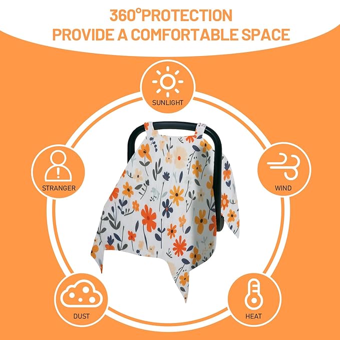 80S Muslin Car Seat Cover for Babies - Soft & Breathable Infant Carrier Canopy, Lightweight Sunshade for Summer, Universal Fit for Baby Boys & Girls