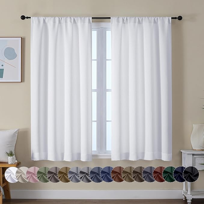 Simplebrand Ava Pure White Curtains for Bedroom 45 Inches Long 2 Panels Set, Light Filtering Window Treatment, Short Curtain Drapes, Soft Touching Casual Rod Pocket Privacy Curtains, W40 x L45 Inch