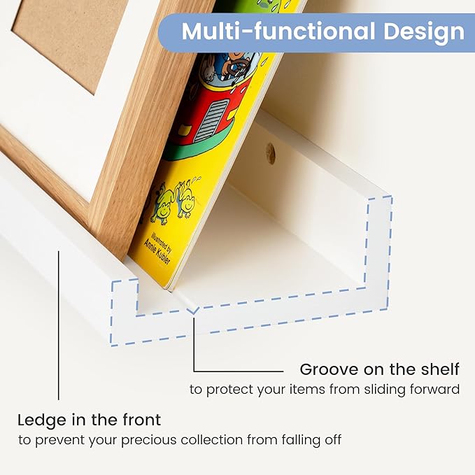 Picture Ledge Shelf for Wall, 24 inches Solid Pine Wood Nursery Book Shelves 3 Packs, Floating Ledge Shelves for Kids' Room Bedroom Bathroom Living Room Photo Frames Office Nursey Wall Decor, White