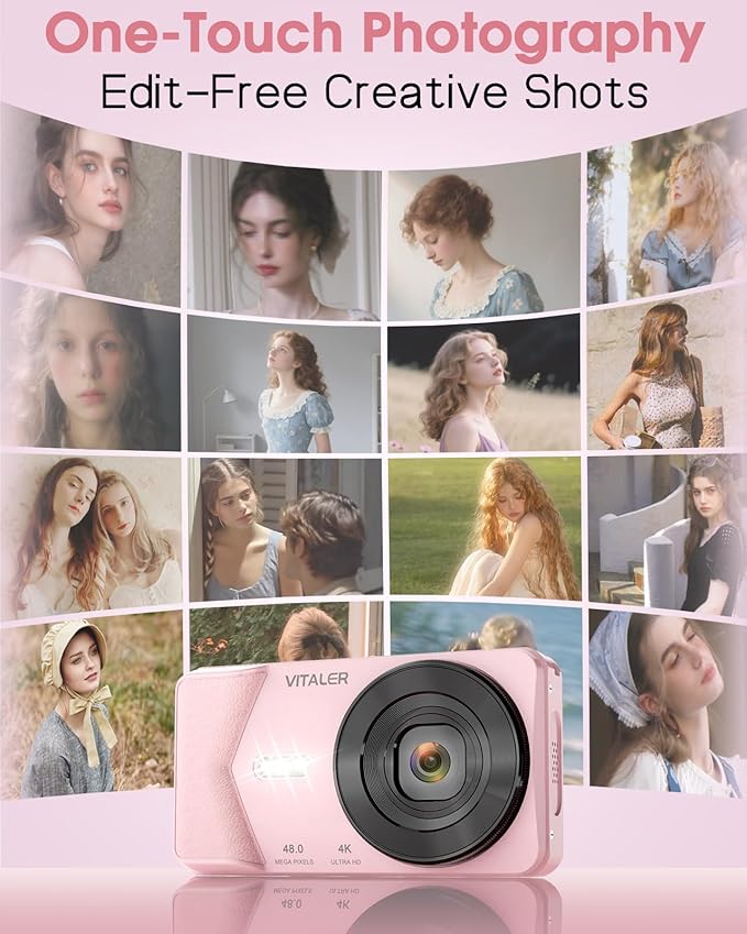 Digital Camera, Autofocus 48MP 4K Camera for Photography with 32GB Card, Portable Compact Point and Shoot Digital Camera for Teens Adult Beginner Kids with Metal Shell, 2000 mAh Battery