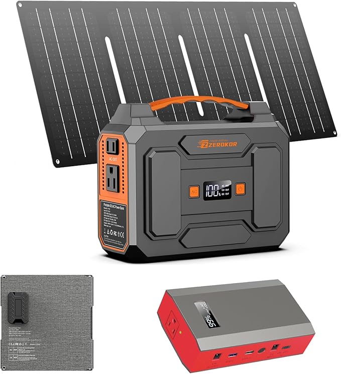 100W Portable Power Station with Foldable Solar Panel, 110V Power Bank with AC Outlet, Rechargeable Battery Generator Power supply for Outdoor, Camping, RV, Travel, Emergency Backup