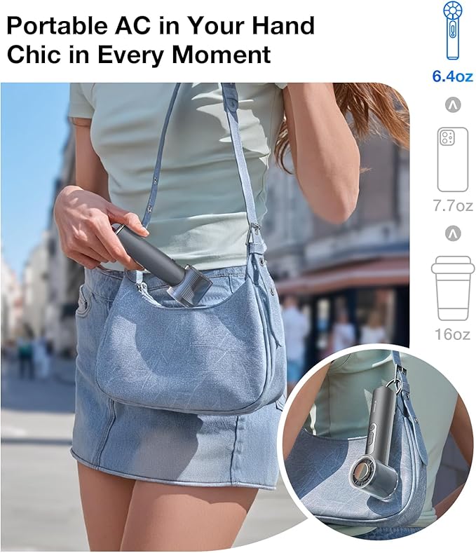 TORRAS COOLiFY iva Handheld Fan with Ice Cooler, 0-100 Adjustable Speed, Super Mini Powerful Portable Fan 5000mAh Rechargeable, Hand Fans for Travel Essentials, Outdoor, Gifts for Dad Women, Charcoal