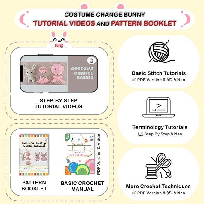 LoopMap Beginner Crochet Kit for Adults & Kids - DIY Amigurumi Bunny with Removable Dress & Accessories - Step-by-Step Video Tutorials, Extra Yarn, Crochet Tools - Handmade Gift (Bunny-Yellow)