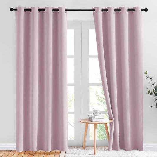 NICETOWN Blackout Pink Curtains for Girls Room - Thermal Insulated Solid Grommet Room Darkening Curtains/Panels/Drape for Bedroom (Lavender Pink=Baby Pink, 1 Pair, 52 by 84-Inch)