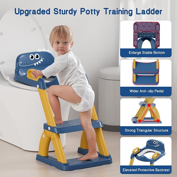 Potty Training Seat, Toddler Toilet Seat for Kids Boys Girls, 2 in 1 Potty Training Toilet for Kids, Splash Guard Anti-Slip Pad Step Stool, Adjust High Potty Chair for Toddler Kid Boys Girls