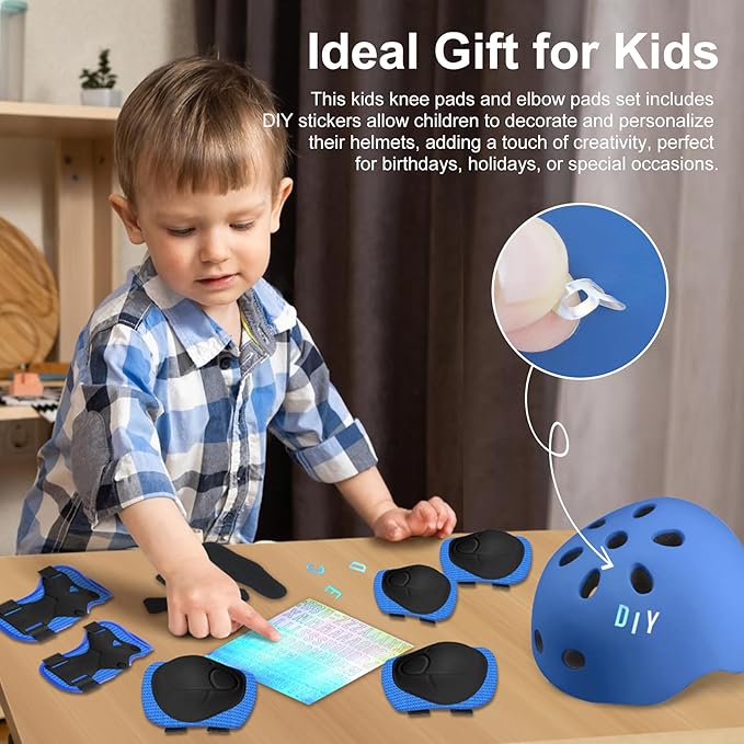 Vvinca Kids Toddlers Bike Helmet Adjustable for Ages 3-5-8 Years, Knee Pads and Elbow Pads Set Wrist Guard Sports Protective Gear Set for Roller Skate Bicycle Skateboard Scooter Girl Boy Birthday Gift