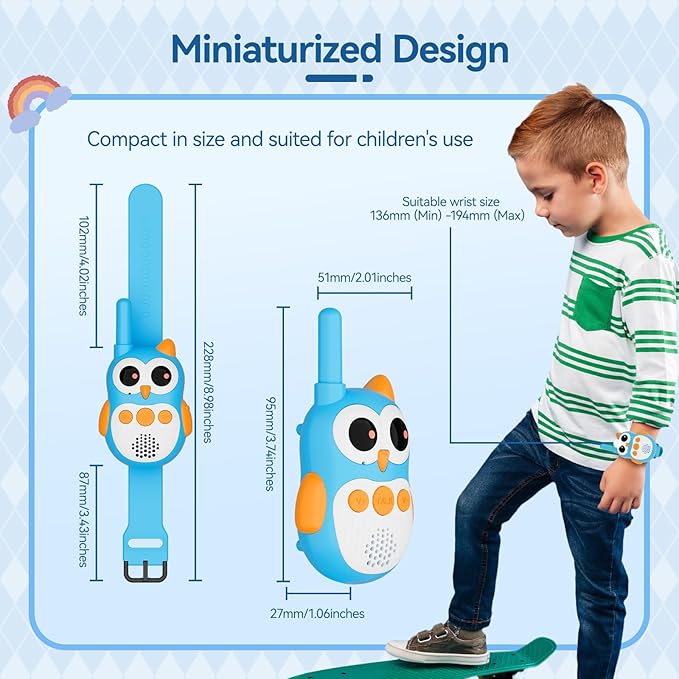 Retevis RT30W Walkie Talkies for Kids Rechargeable, Owl Toys for Kids Birthday Gifts, Toy Walkie Talkie Watch with LED Eyes, for Boys Girls Outdoor Camping Hiking Family Games (1 Pair)