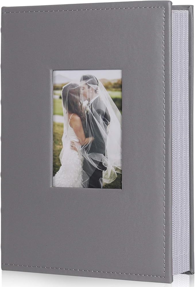 RECUTMS Photo Albums for 4x6 Photos Holds 300, 3 Per Pages Photo Picture Album PU Leather Cover, Horizontal Photos Record Family Wedding Anniversary Baby Holiday Album(Grey)