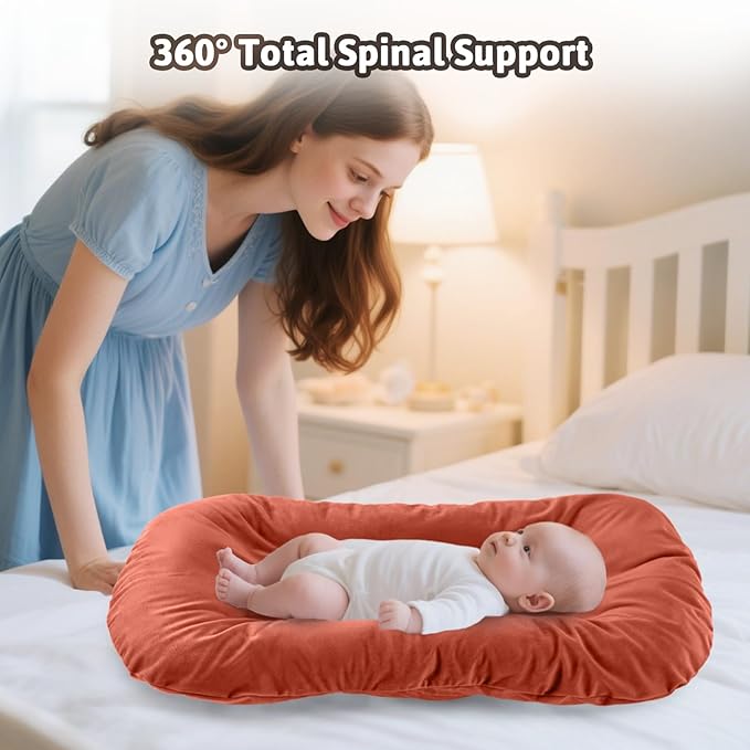 Baby Lounger for Newborn,Baby Nest for Newborn Soft Cotton Breathable for Playtime & Relaxation,Flat Babies Essentials Gifts Newborn Lounger for Boys & Girls 0-12 Months(Coffee)