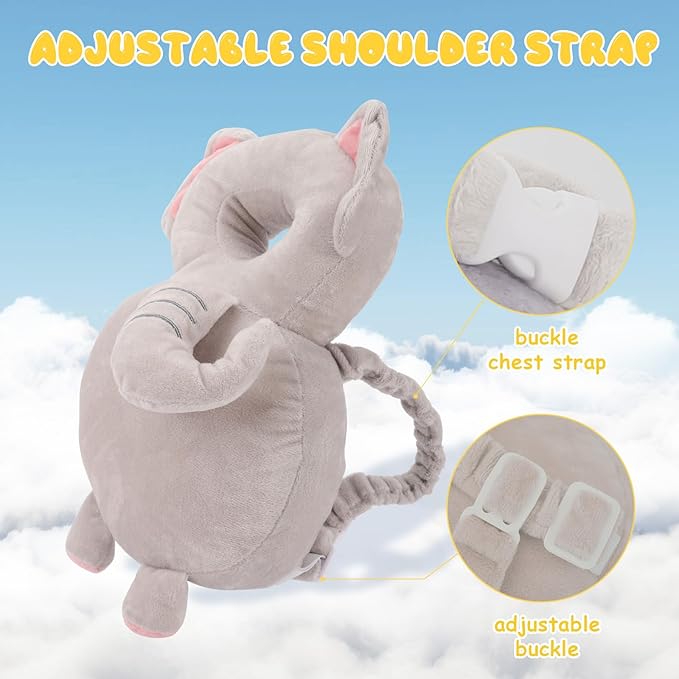 Baby Head Protection Backpack - Soft & Comfortable, Cute Cartoon Design, Elephant