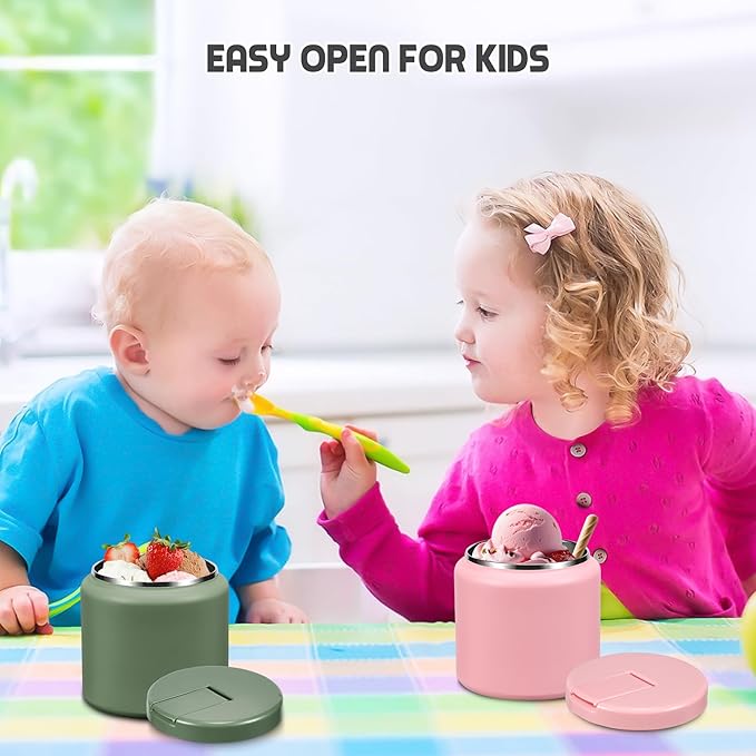 26oz Soup Thermo for Hot Food Kids with Buckle Lid Insulated Vacuum Food Jar Wide Mouth Leakproof Stainless Steel Lunch Container (Green)