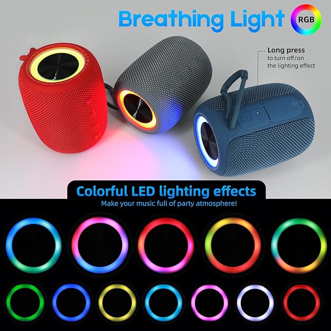 Portable Bluetooth Speaker, BT5.3 Wireless Speaker 20W Bass Diaphragms with Multi LED Light Dynamic Modes, IPX6 Waterproof 16H Playtime supports FM Mode, TF, USB for Home, Cycling, Outdoor, Beach