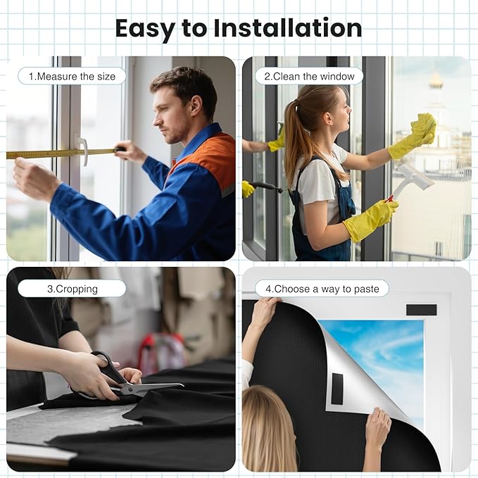 REDRICE Temporary Blackout Shades, 157" x 57" Portable Blackout Curtains, 100% Blackout Blinds Room Darkening Light Window Shades with Hook & Loop Tabs Stick-On, Window Cover for Travelers Bedroom RV