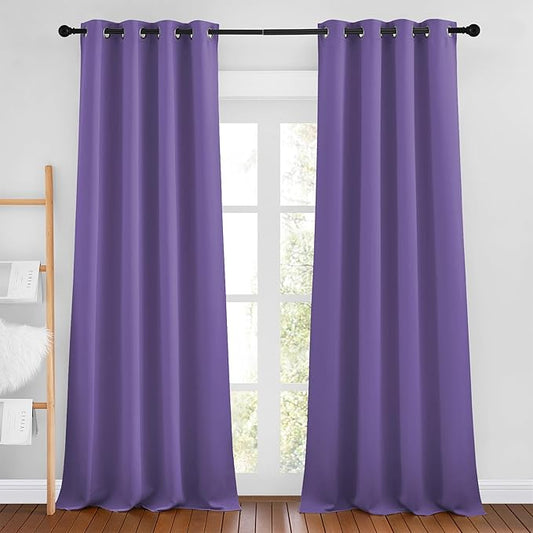 NICETOWN Lilac Purple Blackout Curtains 102 inches Long, Grommet Thermal Insulated Solid Room Darkening Window Treatments Sound Reducing for Living Room, W46 x L102, Set of 2
