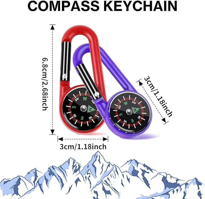 12 Pcs Mini Compass Keychain for Kids Bulk, Small Pocket Magnetic Compass Survival Hiking for Outdoor Survival Camping Party Backpacking Accessory