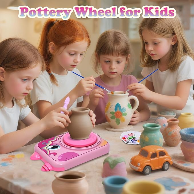 Pottery Wheel for Kids, Girls Arts and Crafts Toys for Kids Ages 8-12,Pottery Studio Craft Kit with 3 Pack Air-Dry Clay, Art Supplies for Kids Toys Girls Birthday Gift for 6 7 8 9 10 11 12+（Pink）