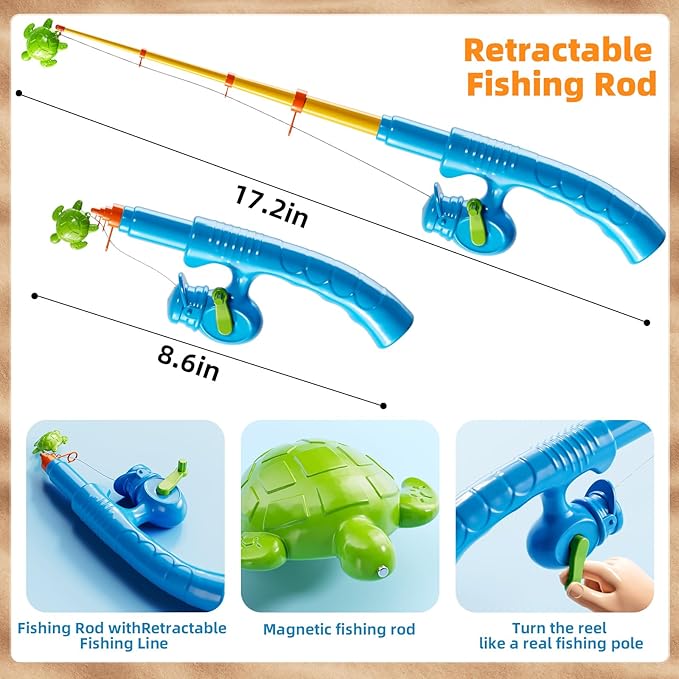 Magnetic Fishing Game Pool Toys for Kids 3-5, Water Table Bathtub Kiddie Party Toy with Pole Rod Net Plastic Floating Fish, Outdoor Toys for Kids Age 3 4 5 6 7 8 Year Old