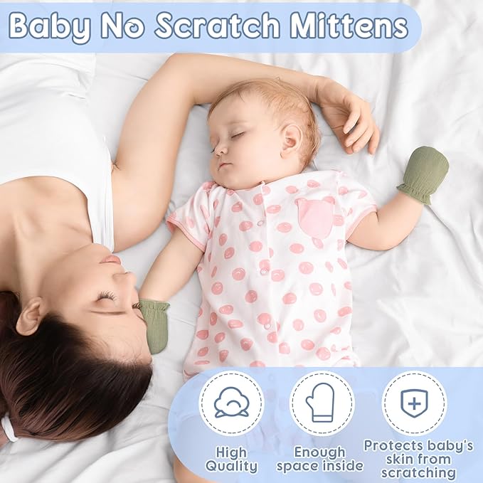 8 Pairs Newborn Baby Muslin Mittens 0-6 Months No Scratch Elastic Wrist Soft Breathable Gloves Bulk Cotton for Infant