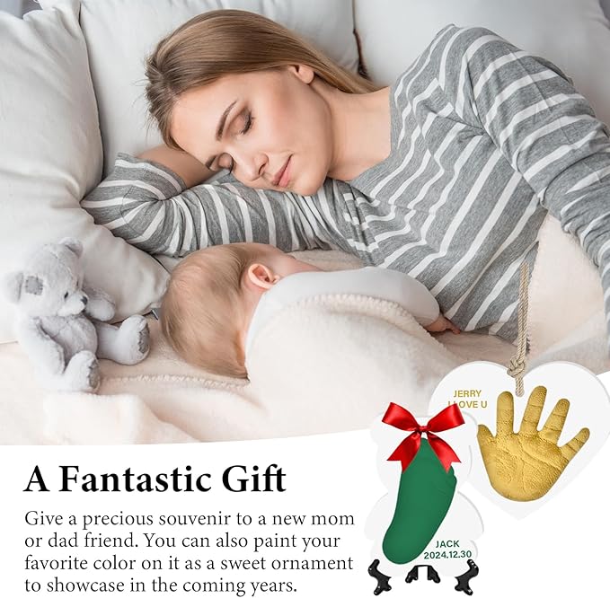 Baby Hand & Footprint Keepsake Kit - Personalized Handprint Footprint Ornament for Newborn Babies, New Mom Gifts, Baby Shower & Registry, Nursery Picture Frame, Pet Paw Print Ornament