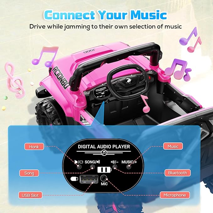 SEALIGHT 12V Kids Ride On Truck Car w/Parent Remote Control, 4 * 380W Motors, 3 Speeds, Emergency Braking, LED Lights, Music & Horn, Kids Electric Vehicles for Boy Girl Gift