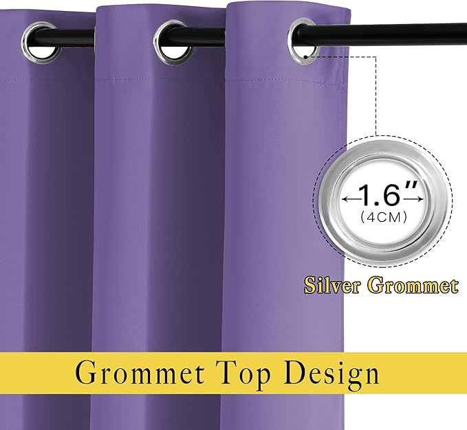 NICETOWN Room Darkening Curtains for Doorway 78" L Lilac Purple, Grommet Light Blocking Window Treatments Blackout Privacy Drapes for Living Room/Kids Room, 2 Panels, W52 x L78