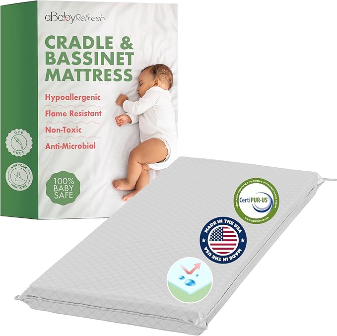 Cradle Baby Mattress and Bassinet Mattress 18x34 – 2-Inch Firm Foam Baby Bed with Waterproof Vinyl Cover – Non-Toxic Hypoallergenic Cushion Pad Replacement for Infant Bed (Multiple Standard Sizes)